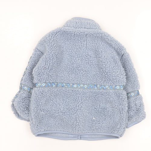 Leigh Tucker Willow Blue Fleece Baby Jacket 12-18 Months Lined Floral Trim