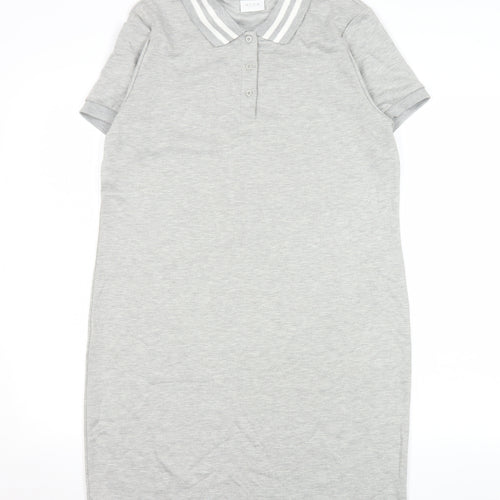 Vila Women’s Grey Collared Shirt Dress L Short Sleeve Jersey Casual