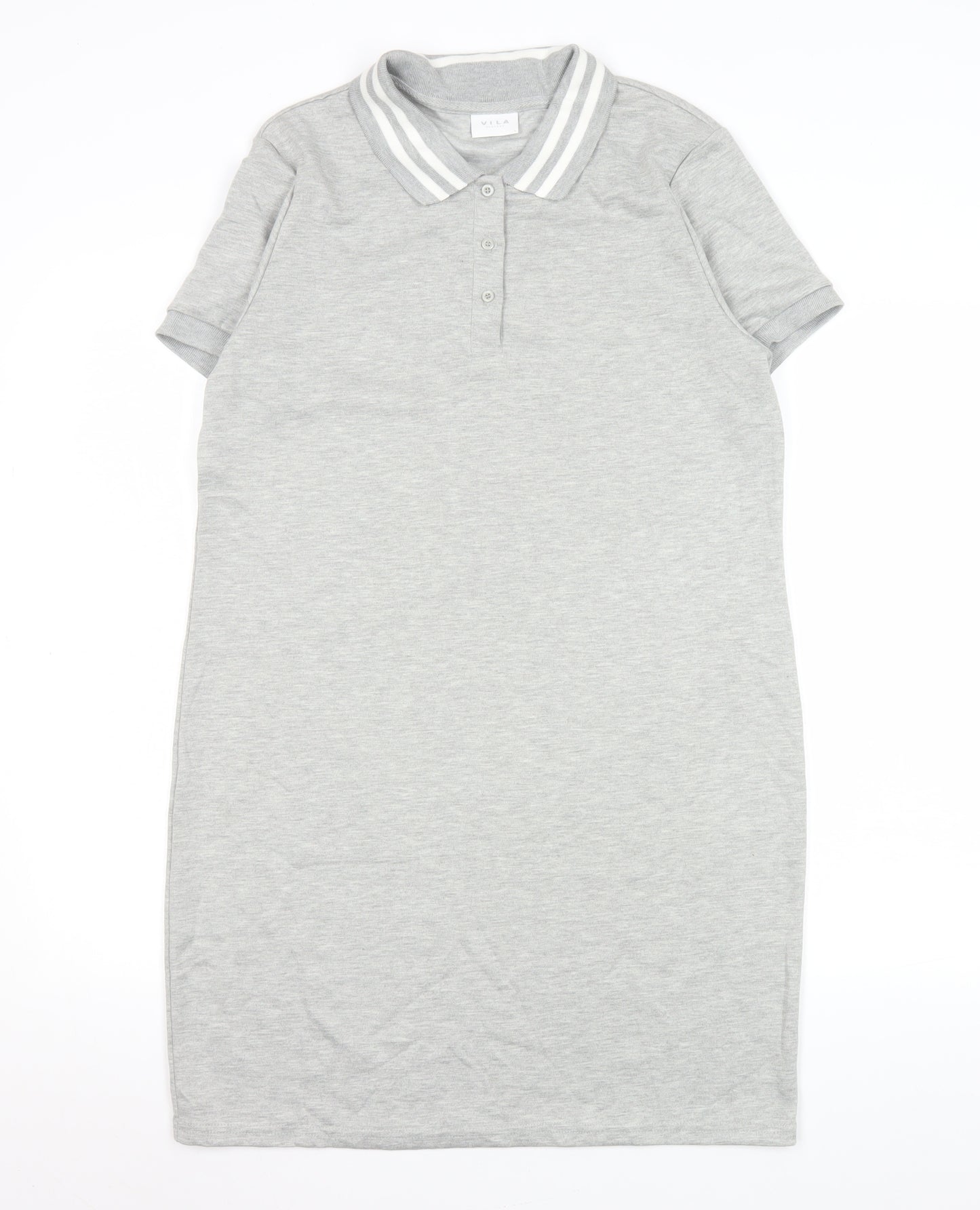 Vila Women’s Grey Collared Shirt Dress L Short Sleeve Jersey Casual
