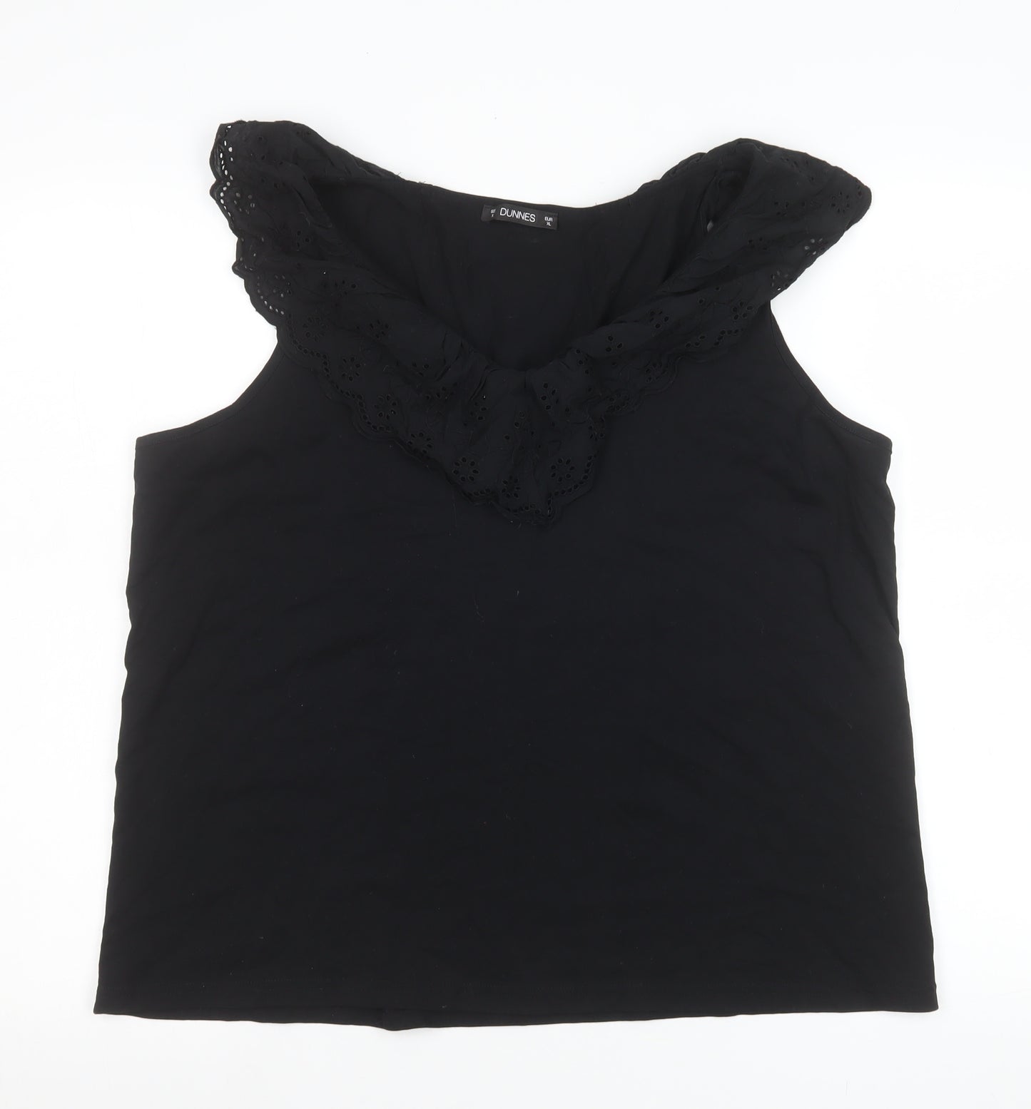 Dunnes Stores Women’s Black Cotton Ruffle Neck Sleeveless Tank Top XL