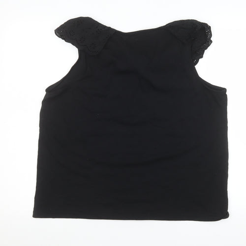Dunnes Stores Women’s Black Cotton Ruffle Neck Sleeveless Tank Top XL