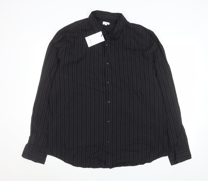 Linea Men's Black Pinstripe Cotton Long Sleeve Formal Shirt 2XL