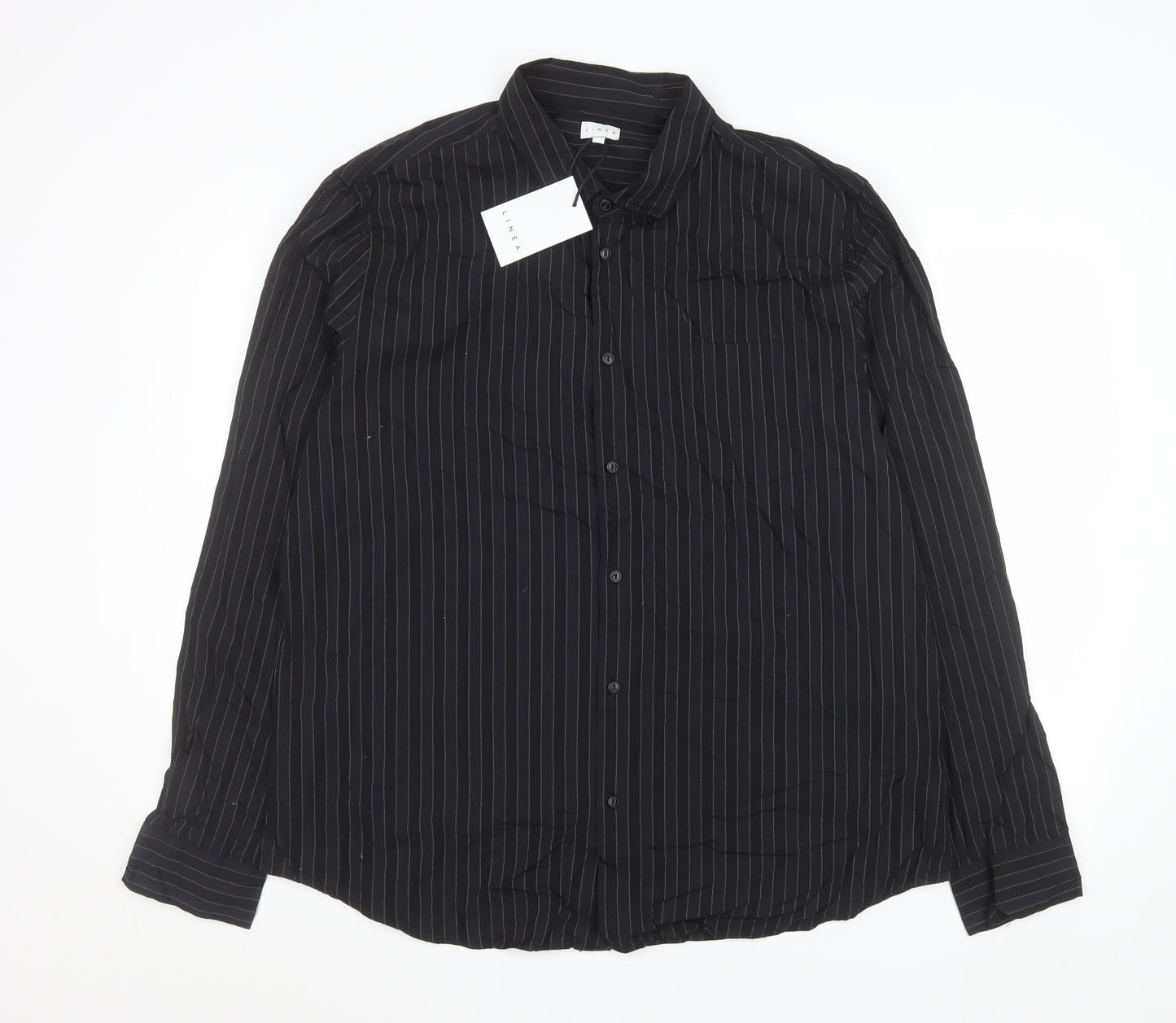 Linea Men's Black Pinstripe Cotton Long Sleeve Formal Shirt 2XL