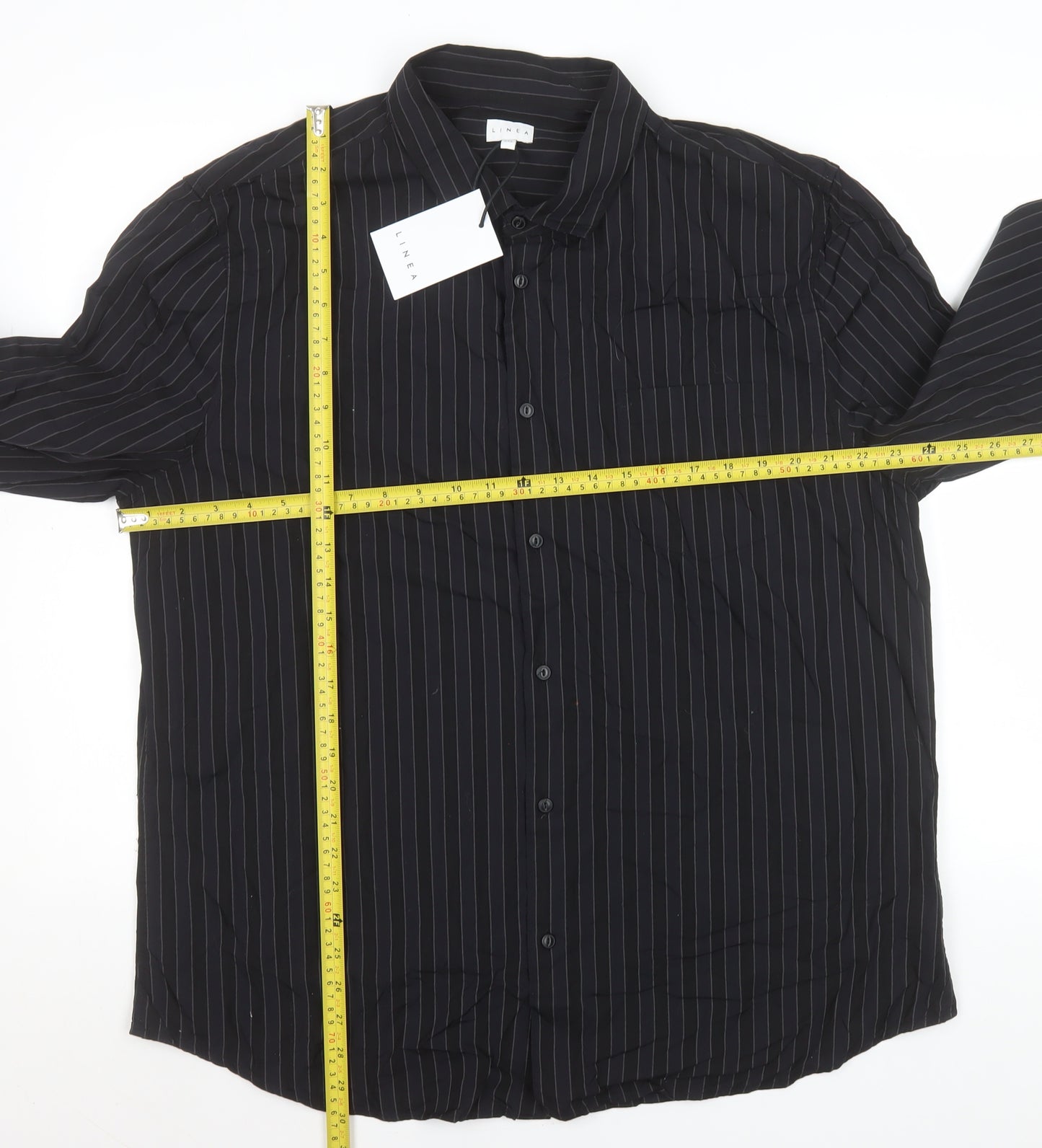 Linea Men's Black Pinstripe Cotton Long Sleeve Formal Shirt 2XL