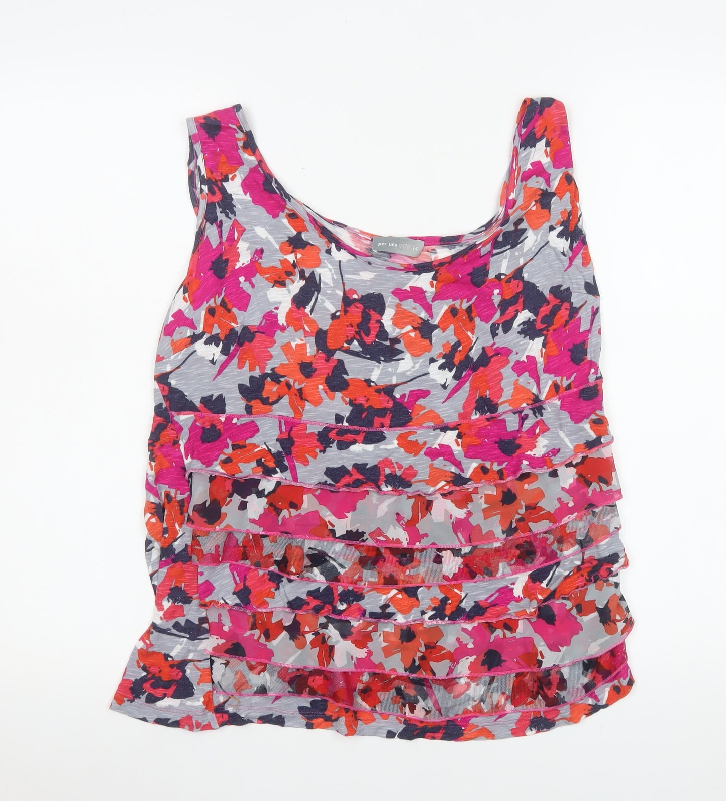Marks and Spencer Per Una Women's Multicoloured Floral Sleeveless Ruffle Tank Top Size 14