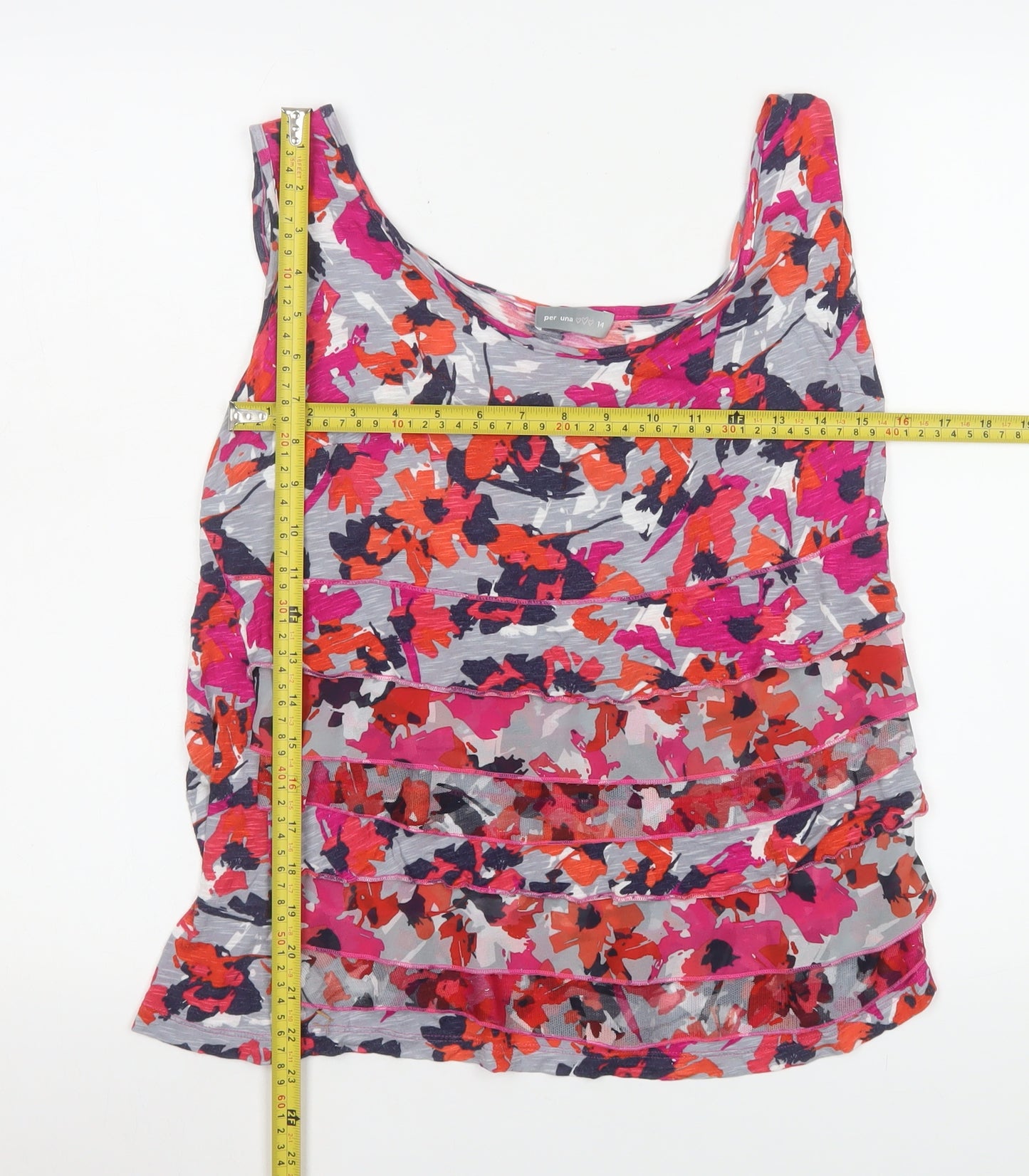Marks and Spencer Per Una Women's Multicoloured Floral Sleeveless Ruffle Tank Top Size 14