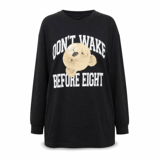 Front view of Marks & Spencer Teens Black Long Sleeve Teddy Nightshirt, size 14