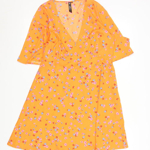 Influence Women’s Orange Floral Short Sleeve A-Line Dress Size 12