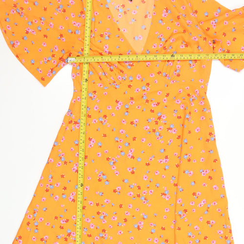 Influence Women’s Orange Floral Short Sleeve A-Line Dress Size 12