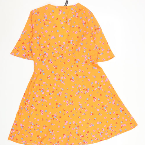 Influence Women’s Orange Floral Short Sleeve A-Line Dress Size 12