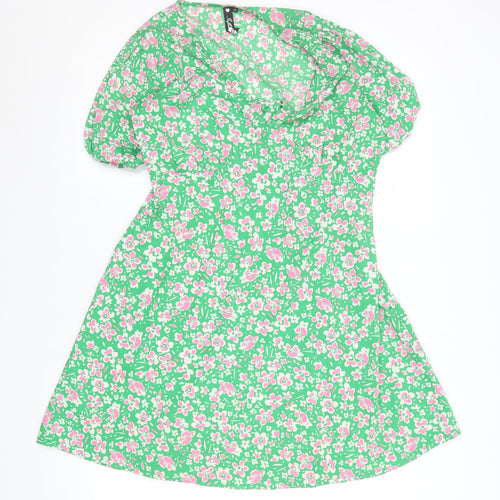 Influence Women’s Green Floral Short A-Line Puff Sleeve Dress Size 10