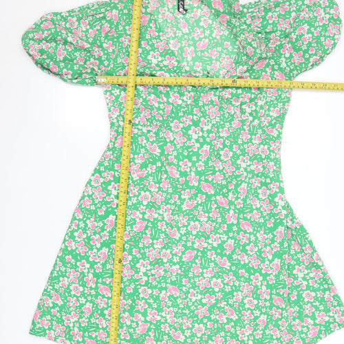 Influence Women’s Green Floral Short A-Line Puff Sleeve Dress Size 10