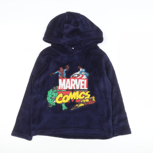 Marvel Boys Blue Fleece Hooded Pyjama Top 7 Years Superhero Winter Nightwear