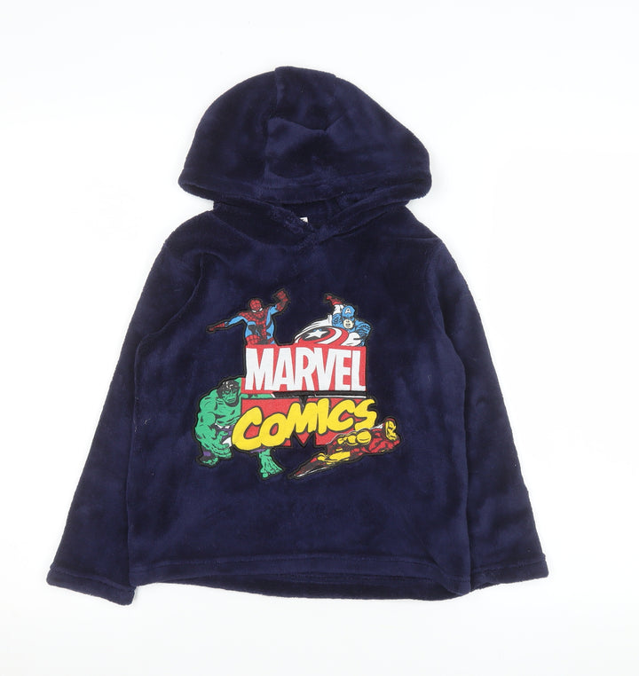 Marvel Boys Blue Fleece Hooded Pyjama Top 7 Years Superhero Winter Nightwear
