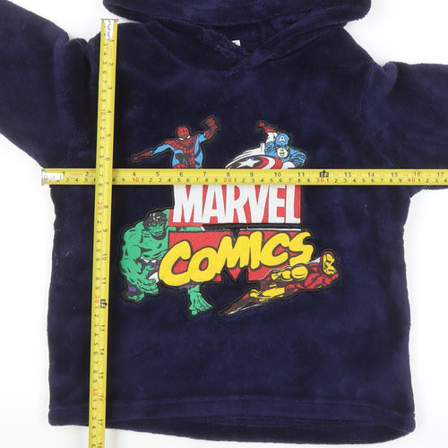 Marvel Boys Blue Fleece Hooded Pyjama Top 7 Years Superhero Winter Nightwear