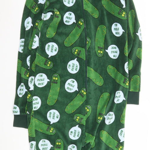 Rick and Morty Pickle Rick Green Fleece Hooded Onesie S Men's Nightwear