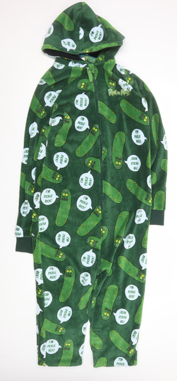 Rick and Morty Pickle Rick Green Fleece Hooded Onesie S Men's Nightwear