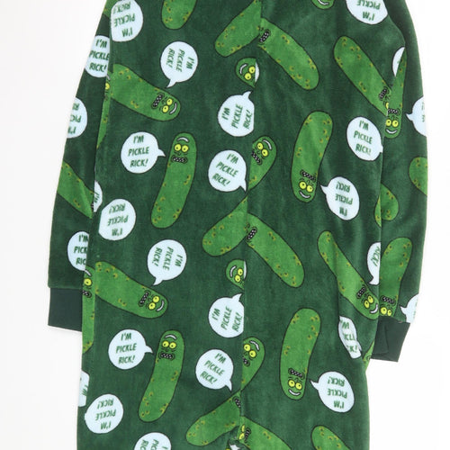 Rick and Morty Pickle Rick Green Fleece Hooded Onesie S Men's Nightwear
