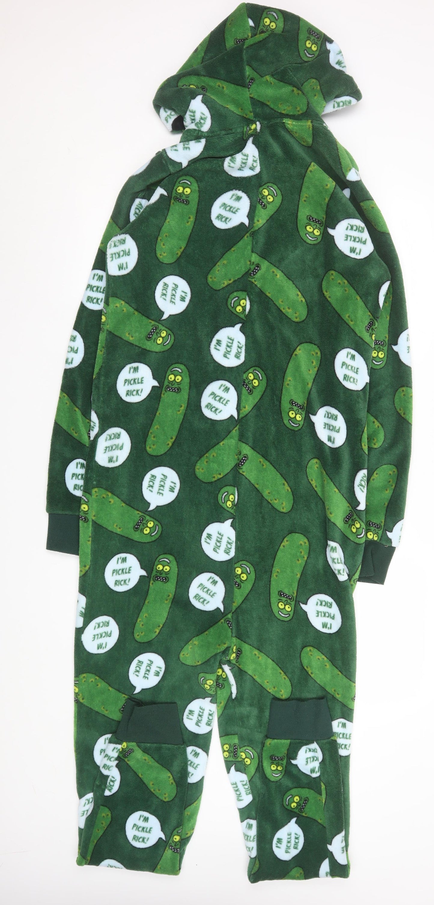 Rick and Morty Pickle Rick Green Fleece Hooded Onesie S Men's Nightwear