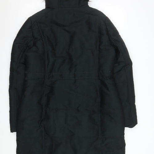 Oasis Women Black Faux Fur Hooded Long Parka Coat Size 14