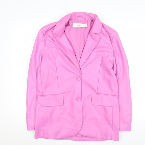 Bershka Women Pink Faux Leather Blazer Jacket Size S