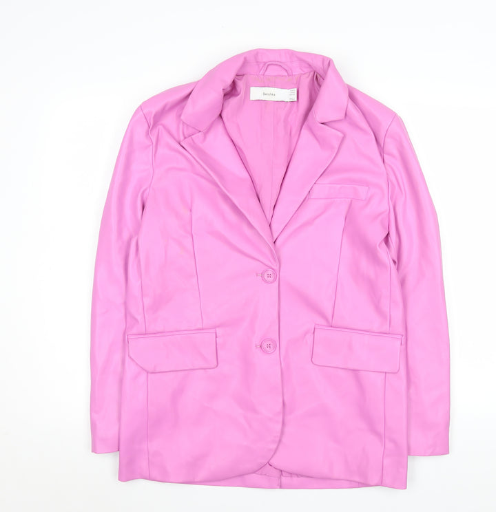 Bershka Women Pink Faux Leather Blazer Jacket Size S