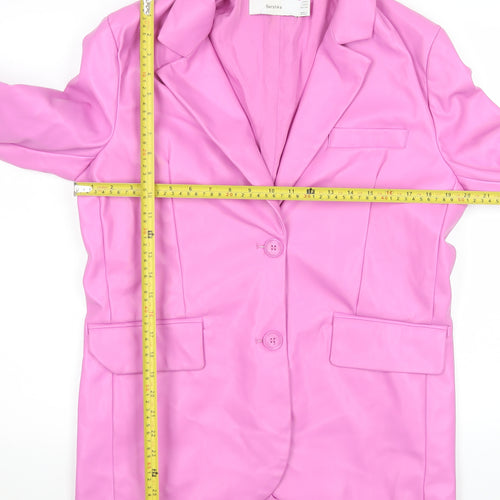 Bershka Women Pink Faux Leather Blazer Jacket Size S
