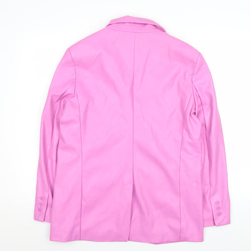 Bershka Women Pink Faux Leather Blazer Jacket Size S