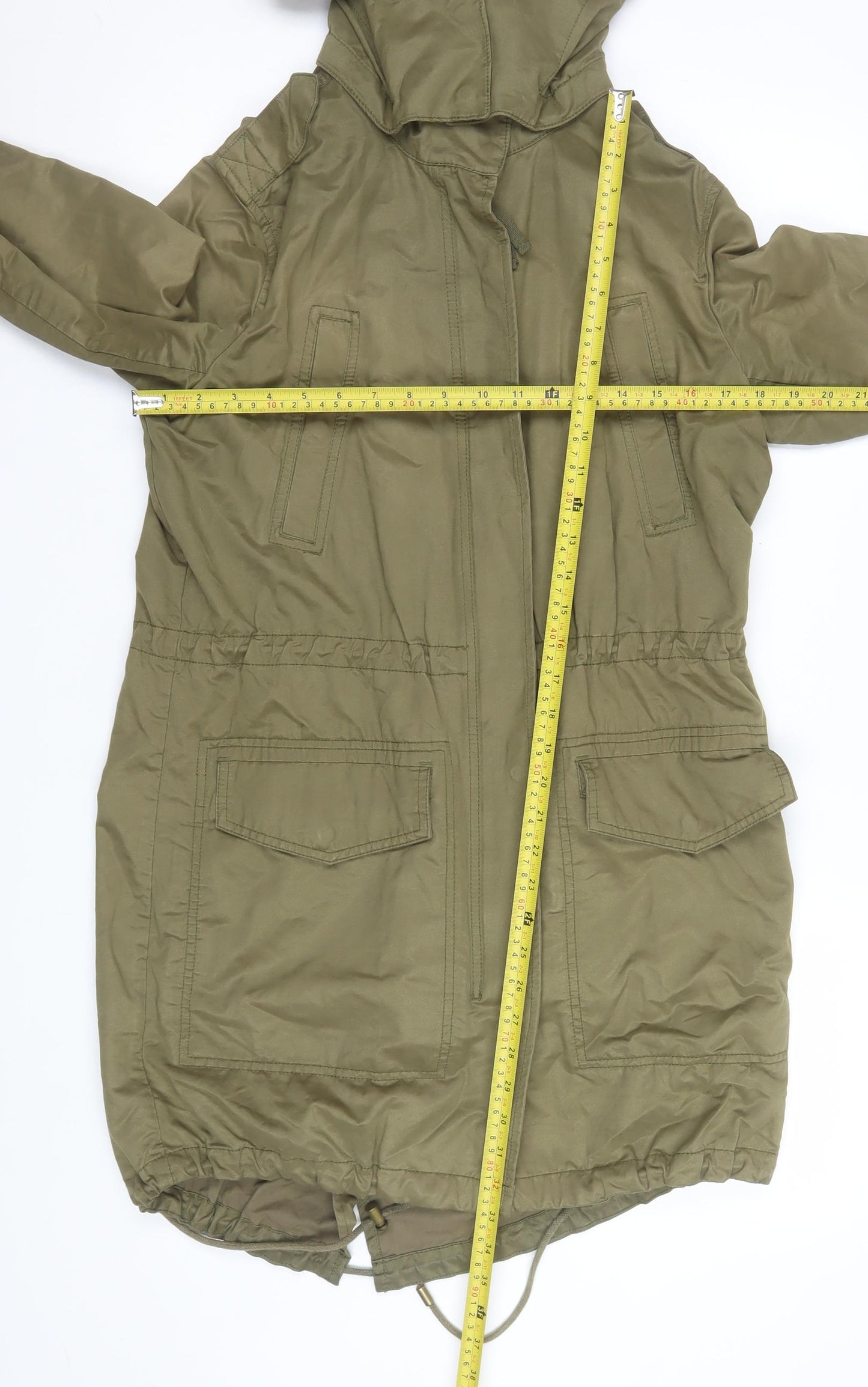 H&M L.O.G.G Women’s Green Cotton Hooded Parka Jacket Size 10