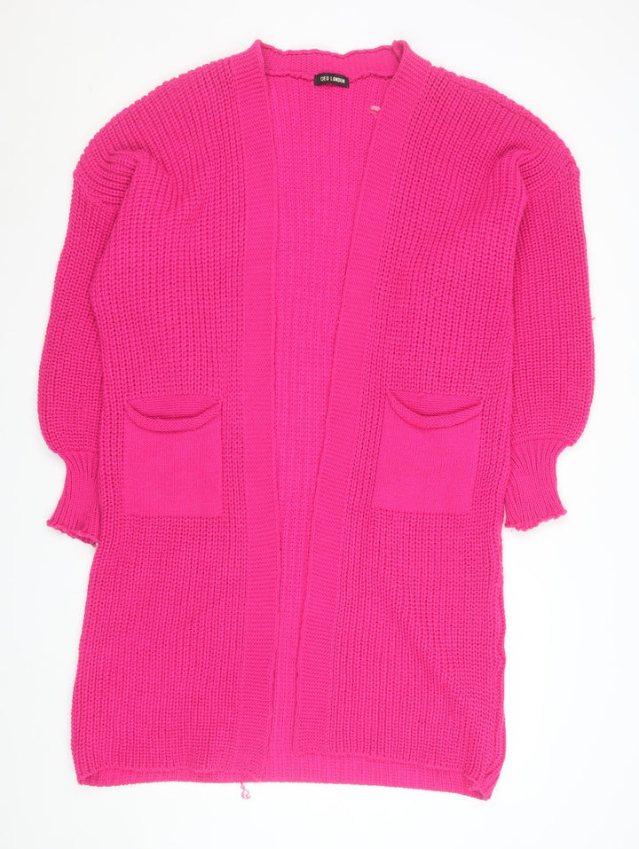 QED London Women’s Pink Chunky Knit Longline Cardigan Size 10
