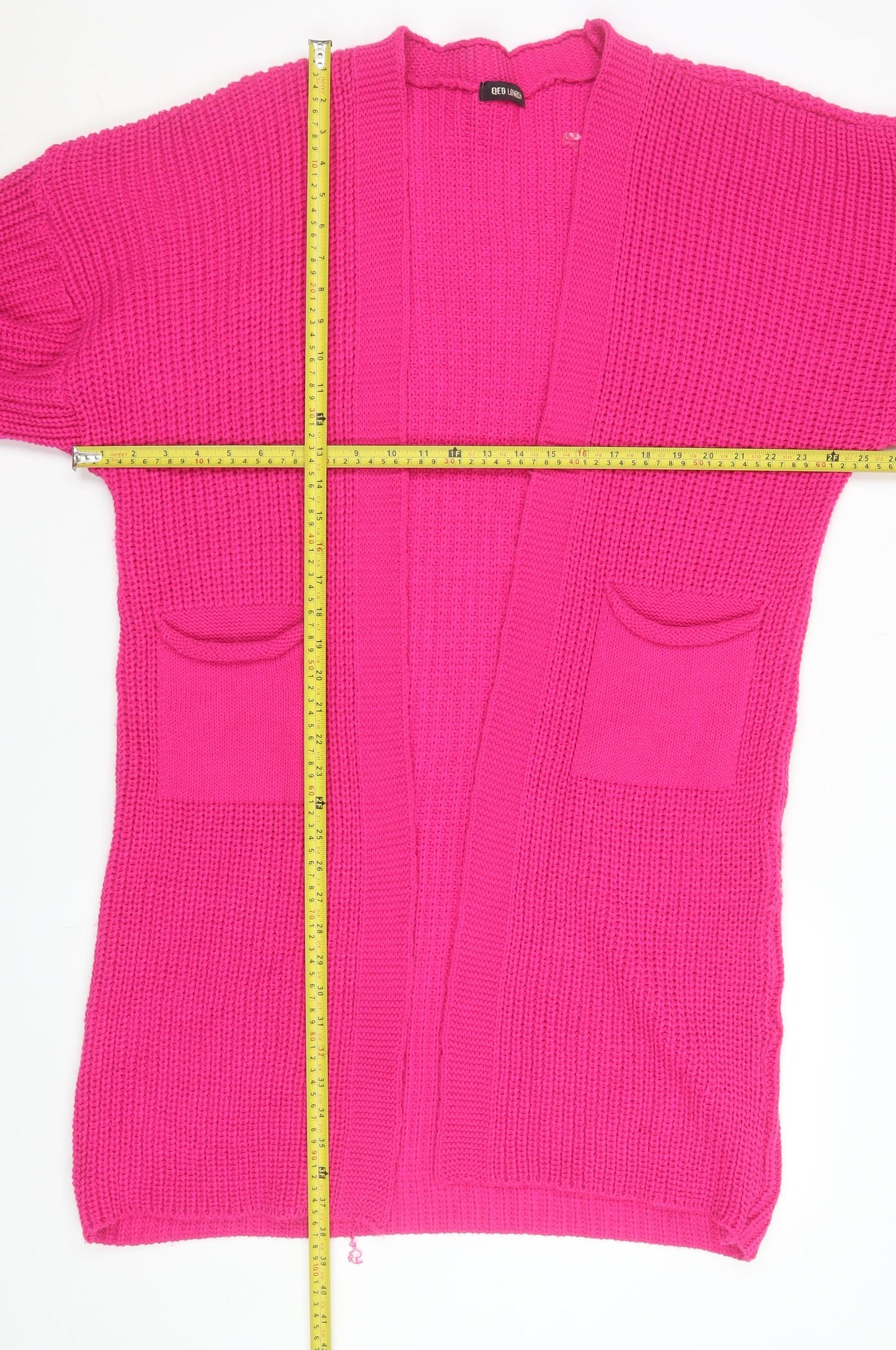 QED London Women’s Pink Chunky Knit Longline Cardigan Size 10