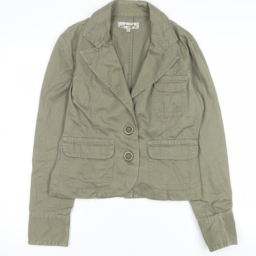 Jennyfer Women's Khaki Cotton Two-Button Blazer Jacket L
