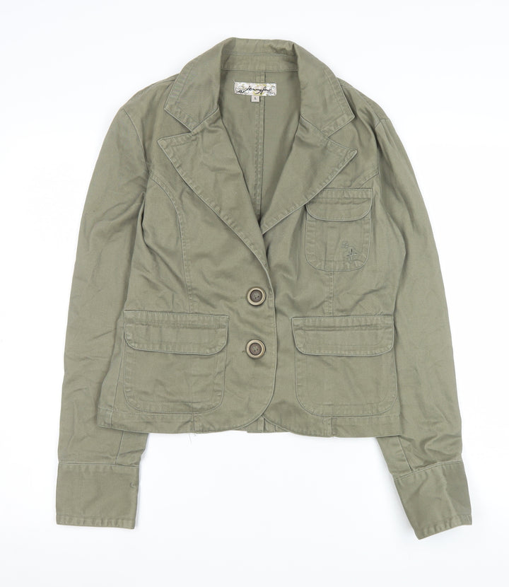 Jennyfer Women's Khaki Cotton Two-Button Blazer Jacket L