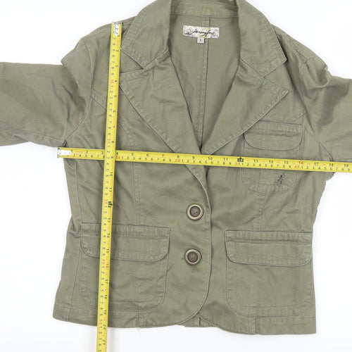 Jennyfer Women's Khaki Cotton Two-Button Blazer Jacket L