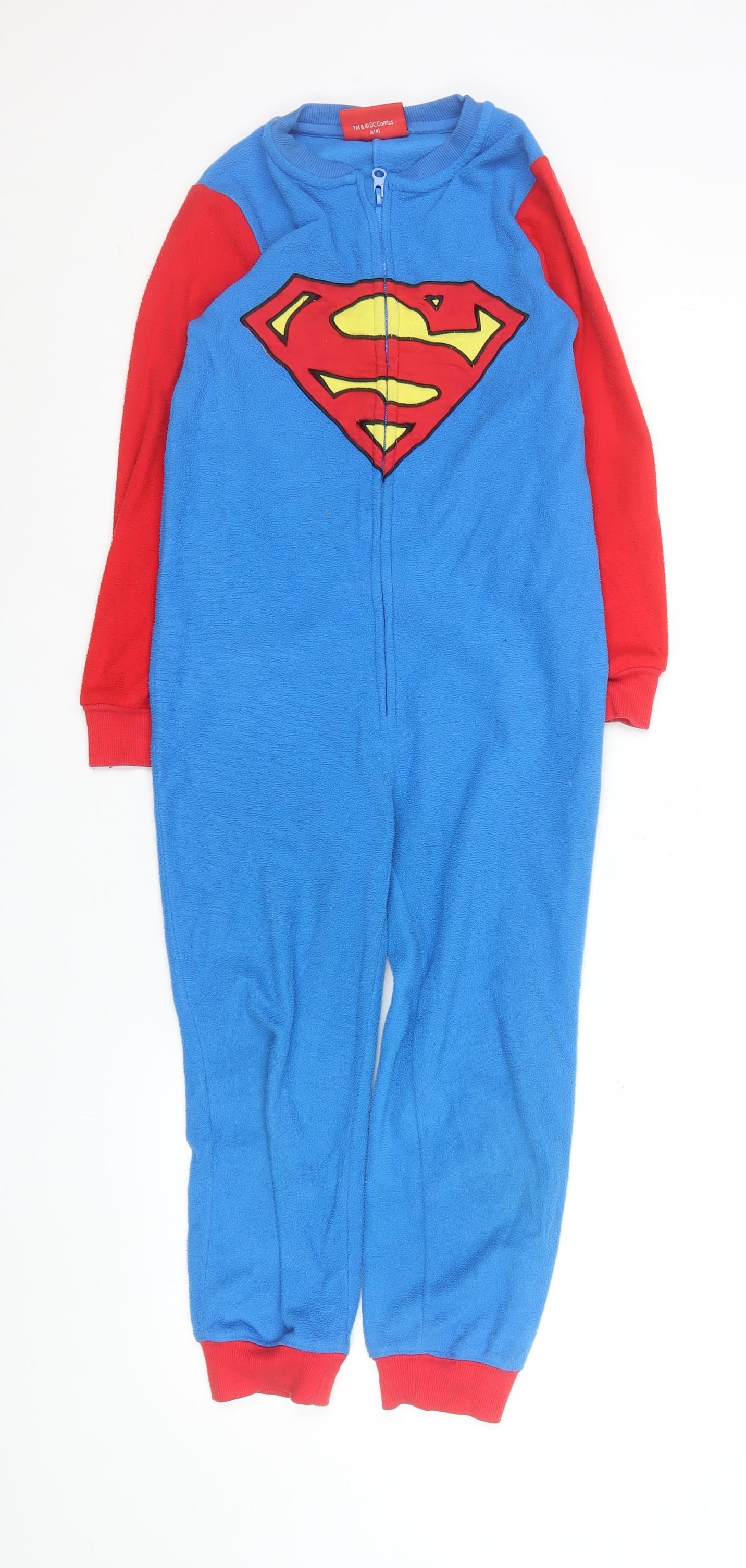 Superman Boys Blue Fleece One Piece Pyjama 7-8 Years Zip Front DC Comics