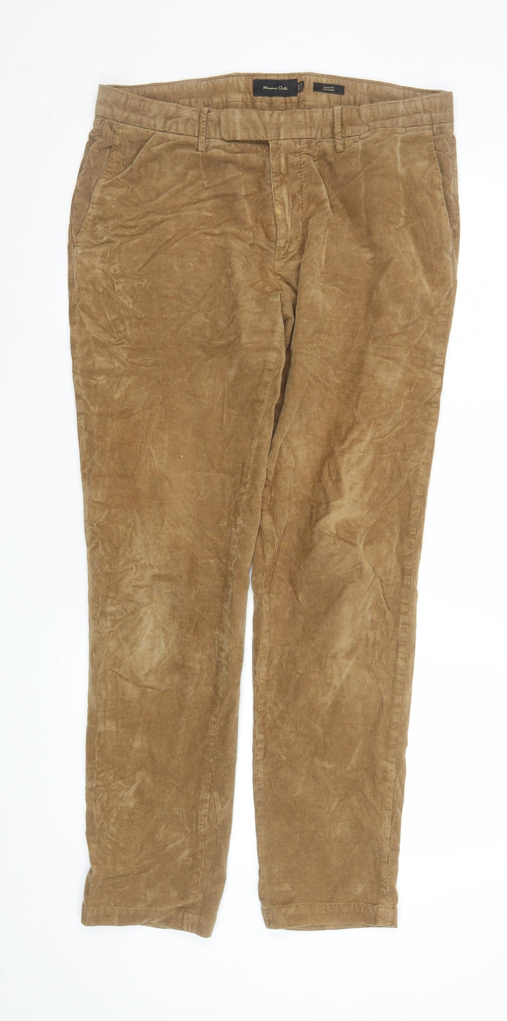 Massimo Dutti Womens Beige Corduroy Chino Trousers Size 12