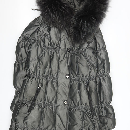 Snowimage Women's Grey Fur Trim Long Puffer Coat Size S