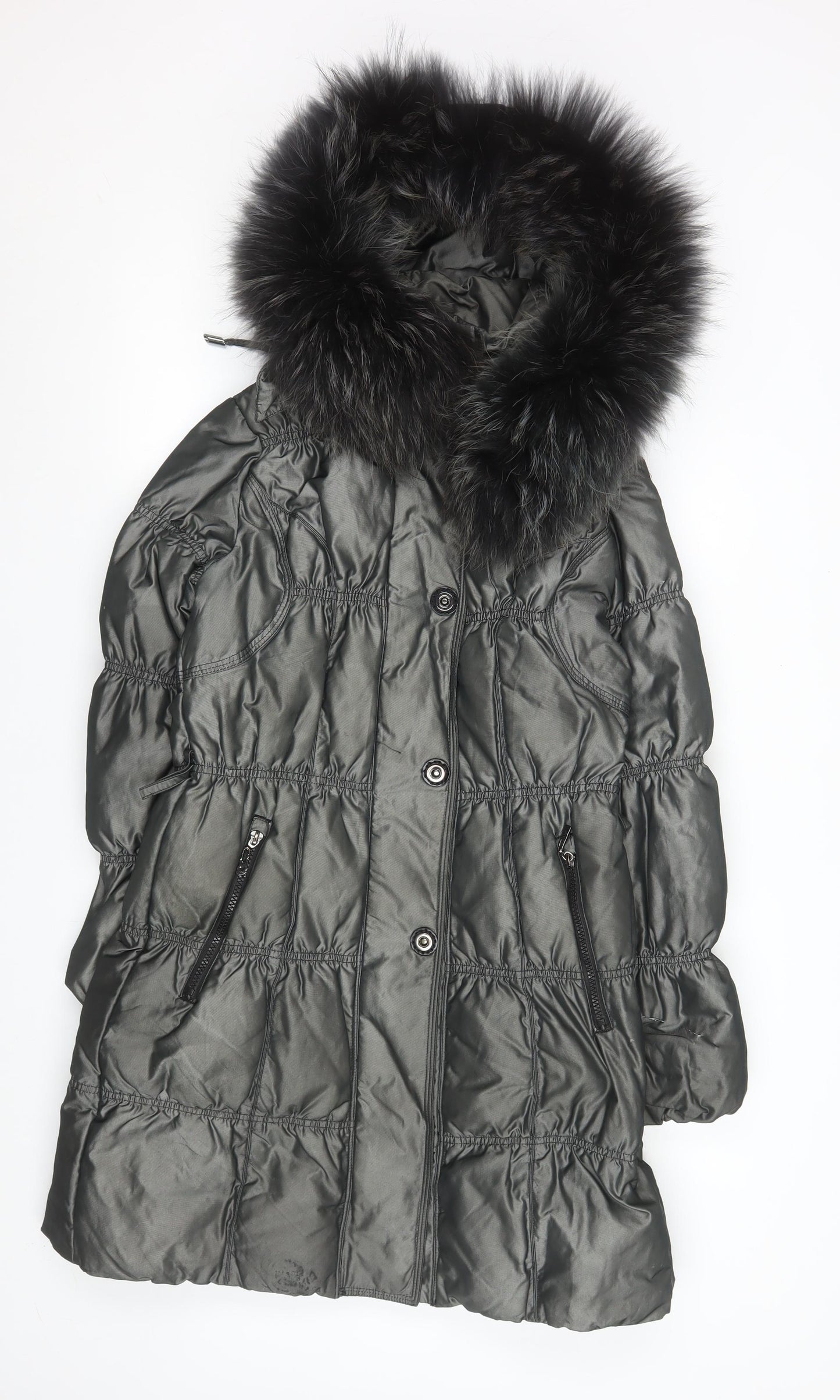 Snowimage Women's Grey Fur Trim Long Puffer Coat Size S