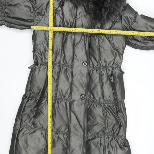 Snowimage Women's Grey Fur Trim Long Puffer Coat Size S