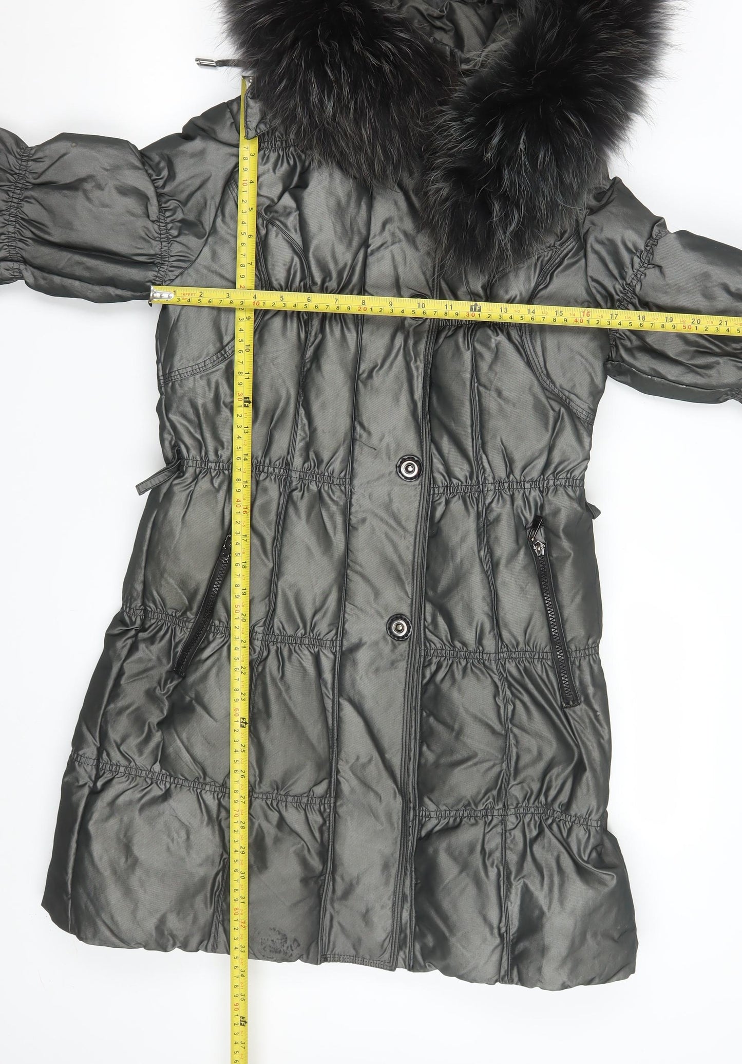 Snowimage Women's Grey Fur Trim Long Puffer Coat Size S