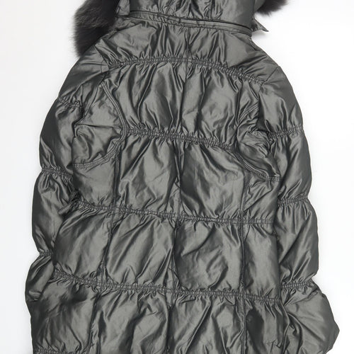 Snowimage Women's Grey Fur Trim Long Puffer Coat Size S