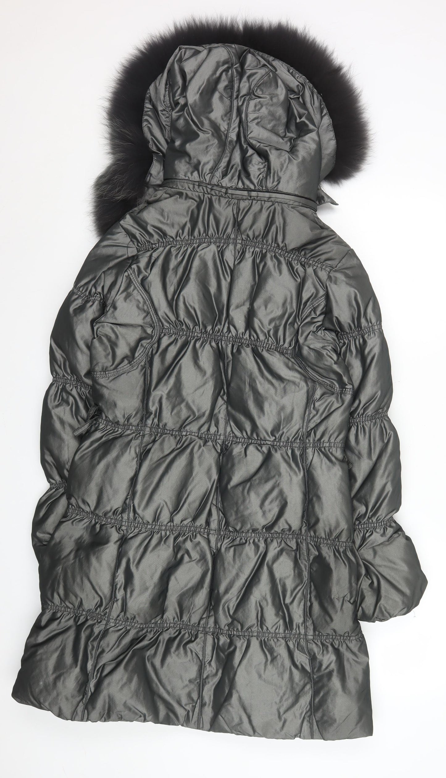 Snowimage Women's Grey Fur Trim Long Puffer Coat Size S