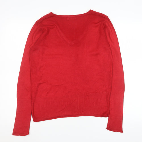 Marks and Spencer Per Una Red V-Neck Long Sleeve Women's Jumper Size 12