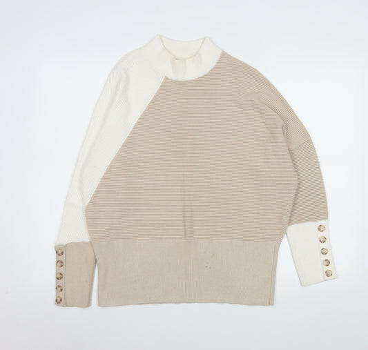 Mint Velvet Women’s Beige & Cream Mock Neck Knit Jumper Size L