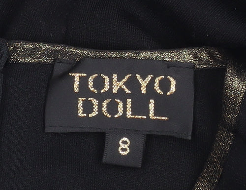Tokyo Doll Women's Black Gold Bodycon Midi Party Dress Size 8