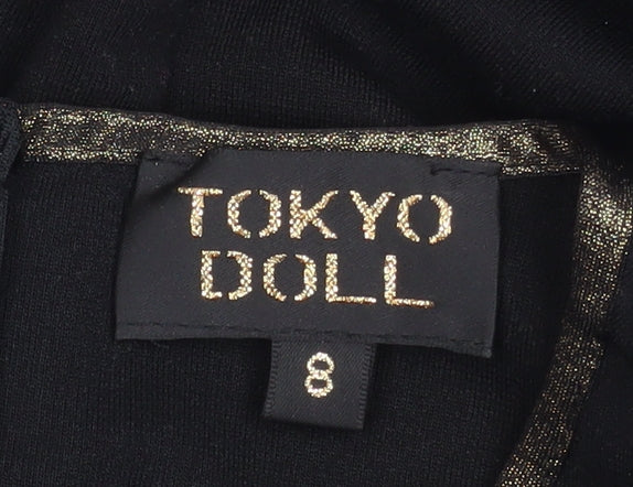 Tokyo Doll Women's Black Gold Bodycon Midi Party Dress Size 8