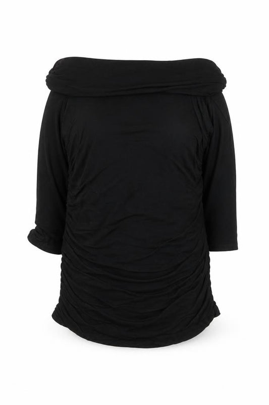 Front view of Phase Eight Women Black Off Shoulder Tunic Top, size L, Viscose Blend