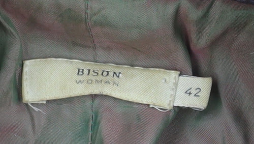 Bison Women Brown Faux Fur Collar Tweed Jacket Size 14