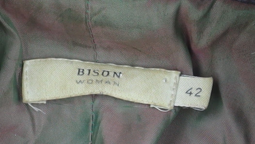 Bison Women Brown Faux Fur Collar Tweed Jacket Size 14