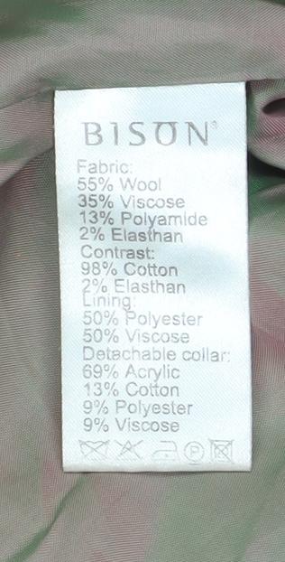 Bison Women Brown Faux Fur Collar Tweed Jacket Size 14